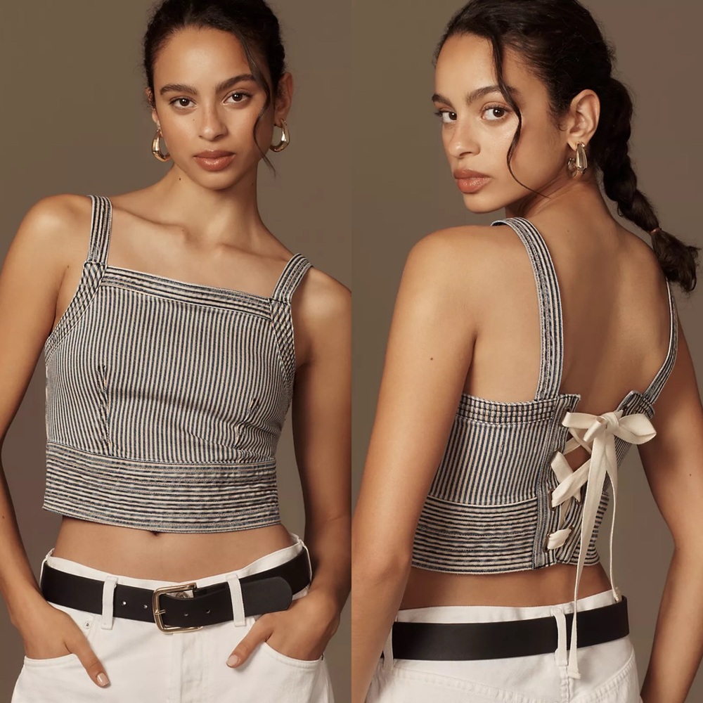 Anthropologie Pilcro Nika Embroidered Chambray Top - L